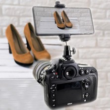 Braventa Collection Kamera Üstü Montaj Aparatı Bilyeli Mafsal Oynar Başlı ve Telefon Tutucu Kamera Çekimi Önizleme Yapma