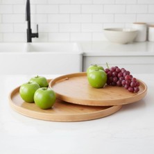 Braventa Collection 2'li Bambu Tepsi Seti, Ince Üretim Yuvarlak 2'li Bambu Tepsi Seti (33 * 22 * 1cm-40 * 28 * 1cm)