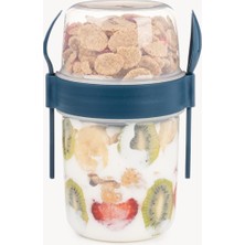 Braventa Collection 650 ml Take-Go Kaşıklı Hazneli Meyveli Müsli Kabı Piknik Iş Yoğurt Süt Bardağı Kapaklı ve Kaşıklı Ka