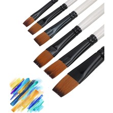 Braventa Collection Resim Fırça Seti Suluboya Yağlıboya Düz Uçlu 6 Parça