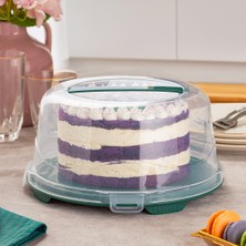 Braventa Collection 1093 Koyu Yeşil Yuvarlak Kek Pasta Börek Saklama Kabı - Kilitli Kapaklı Taşıma Fanusu 25 cm
