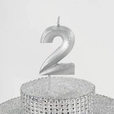 Braventa Collection Parti Vitrini 2 Iki Rakamlı Gümüş Gri Mum 6.5 cm