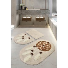 Braventa Collection Rüya Kahve 3lü Set Banyo Halısı Yıkanabilir Kaymaz Taban