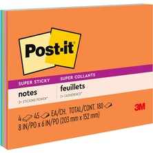 Braventa Collection Süper Yapışkan Notlar, 8x6", 4 Ped, (Turuncu, Pembe, Mavi, Yeşil), Geri Dönüştürülebilir (6845-SSP)