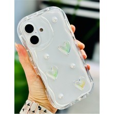 Braventa Collection Iphone 16 ile Uyumlu 3D Incili Şeffaf Kalp Tasarımlı Oyuncaklı Silikon Kılıf