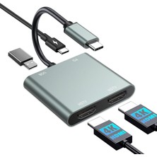 Braventa Collection Lbsc USB C - Çift HDMI Adaptörü - 4K@30Hz Çift Monitör HDMI Adaptörü, 100W Pd Şarj, Usb3.0 5gbps ve
