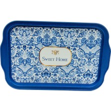 Braventa Collection -Azulejos Desenli Metal Tepsi - Çay Kahve Tepsisi - Sunum Tepsisi 21 cm x 31 cm (Azulejos )