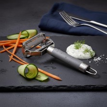 Braventa Collection Paslanmaz Çelik Silikon Saplı Soyucu ve Jülyen Dilimleyici, 4 Yönlü Pratik Sebze Kesici, Çok Amaçlı