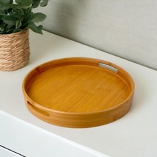 Braventa Collection 35CM Yuvarlak Bambu Servis Tepsisi, Ahşap Yuvarlak Tepsi, Bambu Tepsi (35CM*35.CM*6CM)