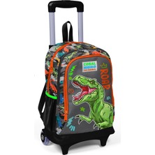 Braventa Collection Işıklı Tekerlekli Dinazor Kamuflaj Çekçek Okul ve Seyahat Çantası Erkek Çocuk Gri