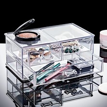 Braventa Collection Diamond Serisi 4 Çekmeceli Şeffaf Makyaj ve Takı Organizeri, Kristal Desenli, Çok Fonksiyonlu