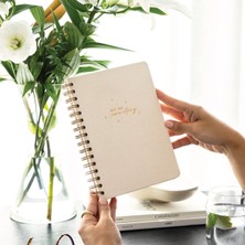 Braventa Collection A5 Spiralli Sert Kapak Keten Çizgili Tarihsiz Not Defteri Krem