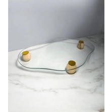 Braventa Collection Ahşap Ayaklı Cam Sunum Tepsi 25X32