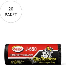 Kuzgun Ticaret J-500 Jumbo Boy Çöp Torbası 80 x 110 cm 10 Lu Rulo x 20 Paket = 200 Adet (Siyah)