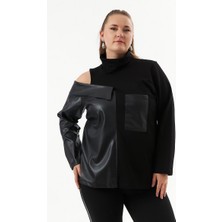 Truva Xxl Tek Omuz Pencere Deri Garnili Sweatshirt