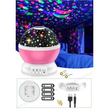 Kuzgun Ticaret Pembe Dönen Renkli Ay Yıldızlı Gökyüzü Yansıtmalı Projeksiyon Gece Lambası Çocuk Bebek Parti Odası ( Lisinya )