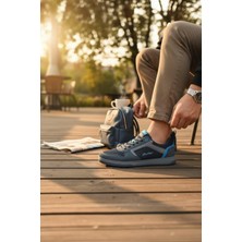 Enoch Erkek Spor ve Yürüyüş Ayakkabısı Tam Ortopedik Tabanlı Antrasit Mavi Detaylı Şık Model