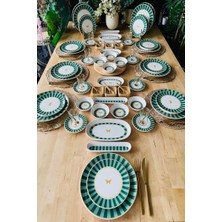 Casa De Bella Yeşil Çizgili 103 Parça 12 Kişilik Kahvaltı Takımı