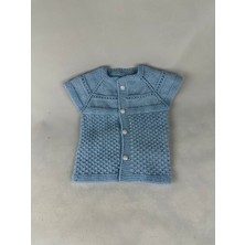 Relya Bebek Unisex Mavi Makine Yünü Tülermez Düğmeli Yelek 6 12 Aylık En 24 cm Boy 29 cm