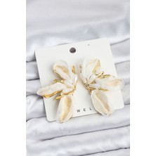 Kapsulavm Lotus Model Beyaz Renk Tüllü Kadın Küpe