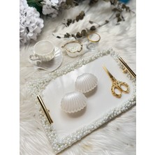 Epoksi Tepsi Dikdörtgen Full Incili Damat + Nişan Tepsisi Seti Gold