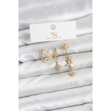 Kapsulavm Pirinç Gold Renk Zirkon Taşlı Kutup Yıldızı Model Ysx Trio Küpe Seti