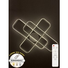 Zeya Lighting Yüksek Aydınlatmalı Kumadanlı Dikdörtgen Beyaz Tavan Plafonyer LED Avize, 3 Renk Aydınlatma