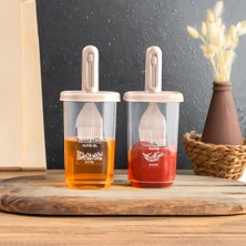 Braventa Collection 0520 2'li Etiketli Silikon Fırçalı Yağlık - Sosluk-Yağdanlık Erzak Saklama Kabı 350CC - Cappuccino