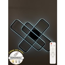Zeya Lighting Yüksek Aydınlatmalı Kumandalı Dikdörtgen Siyah Şık Tavan Plafonyer LED Avize, 3 Renk Aydınlatma