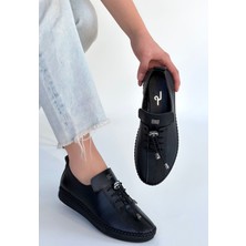 Fresco Scarfs Warte Siyah Deri Bağcıklı Spor Ayakkabı