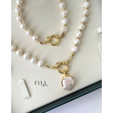 Eyla Collection Gemici Düğümü Kilitli Çeyrek Altın Takılabilir Gerçek Inci Set