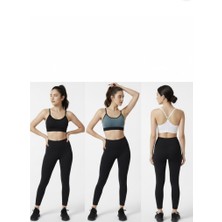 Trend Dokunuş Kadın 3'lü Beyaz-Siyah-Indigo Ince Askılı Arkası Çapraz Detaylı Yumuşak Pedli Sporcu Sütyen Atleti