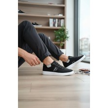 Enoch Erkek Düz Taban Keten Spor ve Günlük Ayakkabı Tam Ortopedik Tabanlı Siyah Beyaz Şık Sneaker
