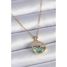 Pazarcan 316L Çelik Zincir Gold Renk Zirkon Taşlı Deniz Görünüm Kutup Yıldız Model Kadın Kolye