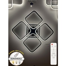 Zeya Lighting Yüksek Aydınlatmalı Kumandalı 5li Kare Siyah Tavan Plafonyer LED Avize, 3 Renk Aydınlatma