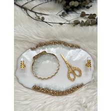 Epoksi Tepsi Nişan Tepsisi Taş+ Incili 3 Parça Gold