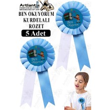 Artlantis Ben Okuyorum Kurdelalı Rozet 5 Adet Mavi Beyaz Yaka Rozeti Çocuk Bayram Etkinlik 15 cm Kokart