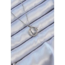 Pazarcan 316L Çelik Zincir Gümüş Renk Zirkon Taşlı Ay Yıldız Simgeli Atatürk Kolye