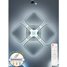 Zeya Lighting Yüksek Aydınlatmalı Kumandallı 5li Kare Beyaz Tavan Plafonyer LED Avize, 3 Renk Aydınlatma