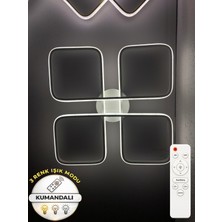 Zeya Lighting Yüksek Aydınlatmalı Kumandalı 4'lü Kare Beyaz Tavan Plafonyer LED Avize, 3 Renk Aydınlatma 4