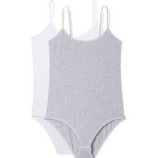 Ne Verelim Size 2 Adet Ip Askılı Kadın Çıtçıtlı Body Beyaz ve Gri