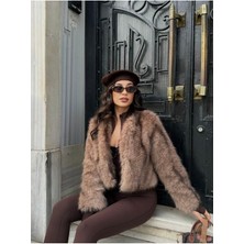 Moda Durağı Yakasız Ithal Premium Kaliteli Kürk Açık Kahve