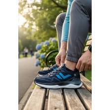 Enoch Erkek Yüksek Tabanlı Mavi Detaylı Dokulu Panelli Lacivert Günlük Spor Ayakkabı Sneaker