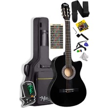 Shop A Way CG-390BK-XBAG Siyah Klasik Gitar 4/4 Sap Ayarlı Kesik Kasa Full Set (Çanta Tuner Askı Capo Metod Pen