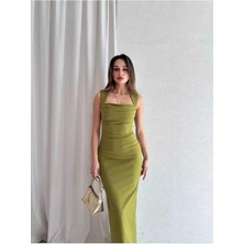 Moda Durağı Arow Slip Elbise Balık Kesim Mezuniyet İçin Abiye Stil Yeşil