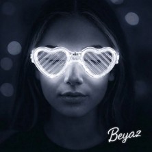 Beyaz LED Işıklı Kalp Gözlük – 3 Modlu Parti &amp; Glow Gözlüğü