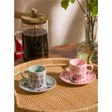 PremiumPort Sezonluk Baskılı 2 Kişilik Porselen Kahve Fincan Takımı 90 ml