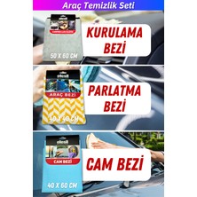Ellesill Oto Yıkama Kurulama Bezi, Cila ve Parlatma Bezi, Cam Bezi | 3'lü Mikrofiber Araç Temizleme Seti