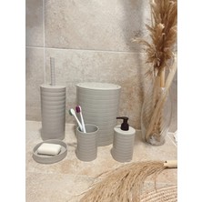 Kuzgun Ticaret Banyo Seti 5'li Krem Çöp Kovası Wc Fırçalık Sıvı Sabunluk Katı Sabunluk