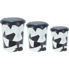 Kuzgun Ticaret Desenli Pedallı Karışık Desen 3'lü Çöp Kovası Takımı ROYALEKS-M10144